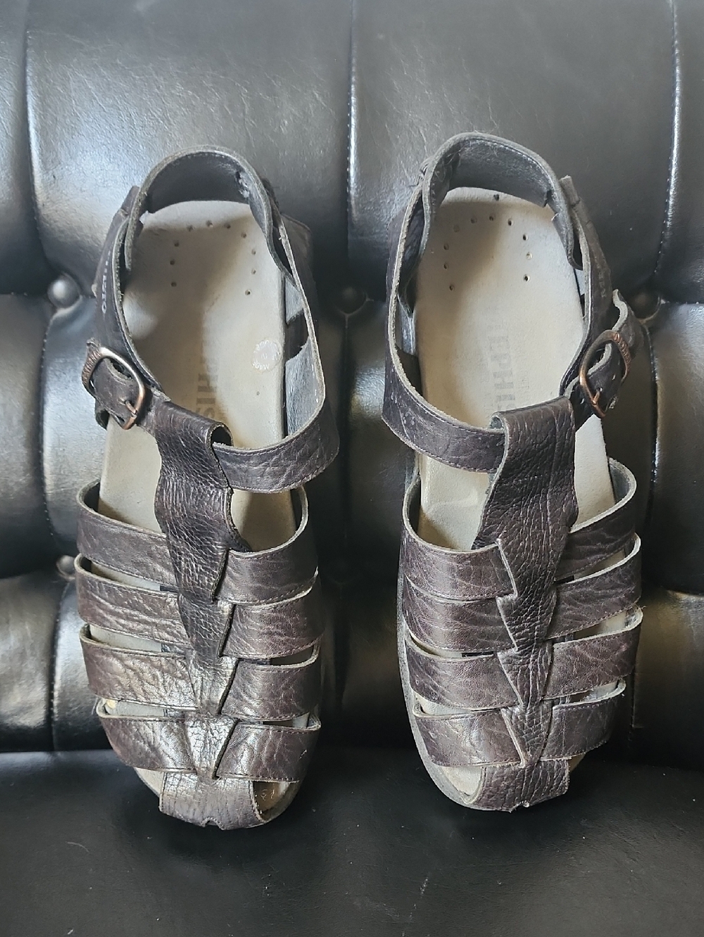 Mephisto Sam Men’s Fisherman Sandals Black Leather Size EU 42/US 8 - Picture 2 of 12